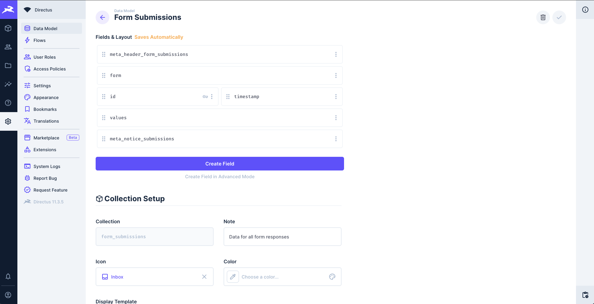 Directus form submission model